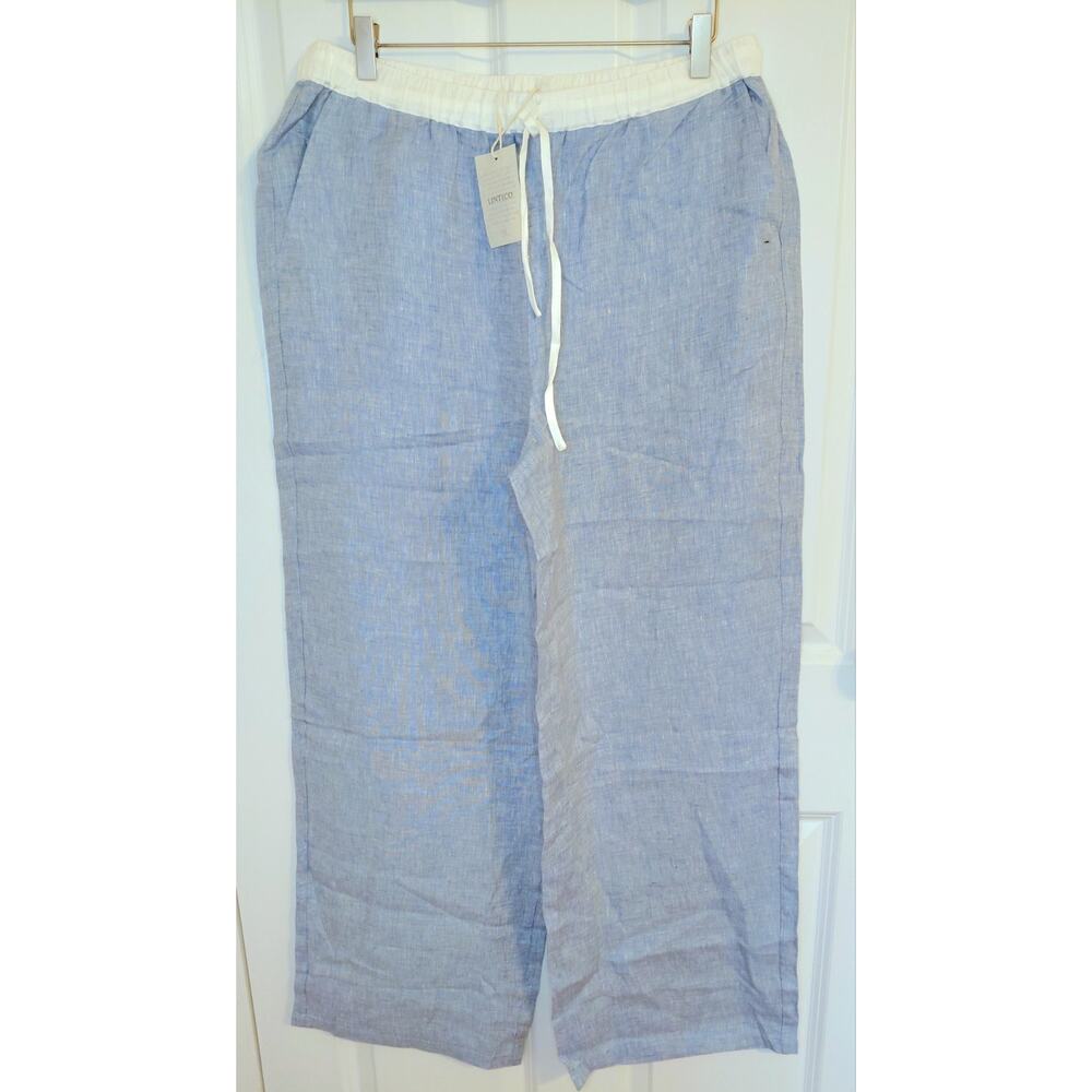 LINTICO NWT Light Blue 100% Europ Linen Wide Leg Drawstring Pants Size XL Luxury - Picture 2 of 15